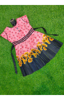 All Over Printed Pink Cotton Kids Dress (KR1708)